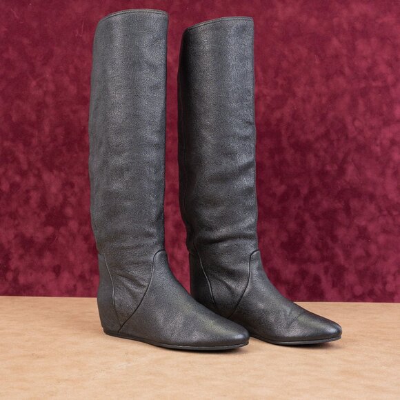 Lanvin Paris Women Black Suede Wedge Slip-on Tall Knee Boots sz 7US EUR 37.5,All Products : American Fashion Style Bags On Sale